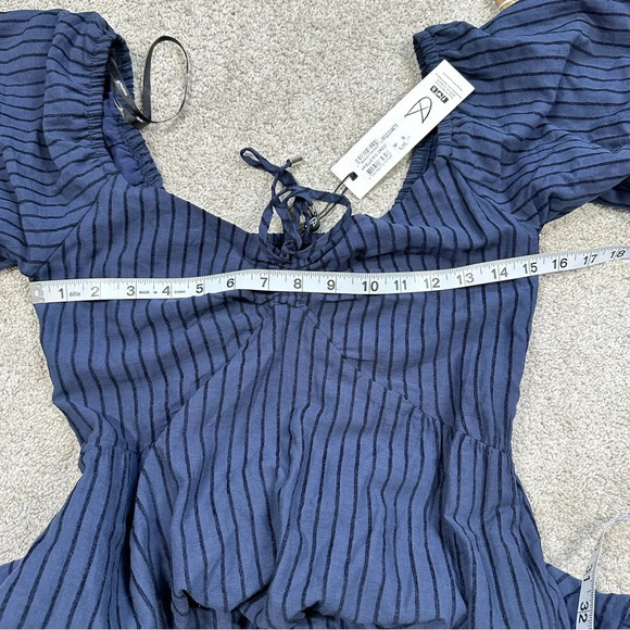 NWT MINKPINK Arielle Midi Dress Shortsleeve Striped Smocked Back Navy Black S - Picture 15 of 16